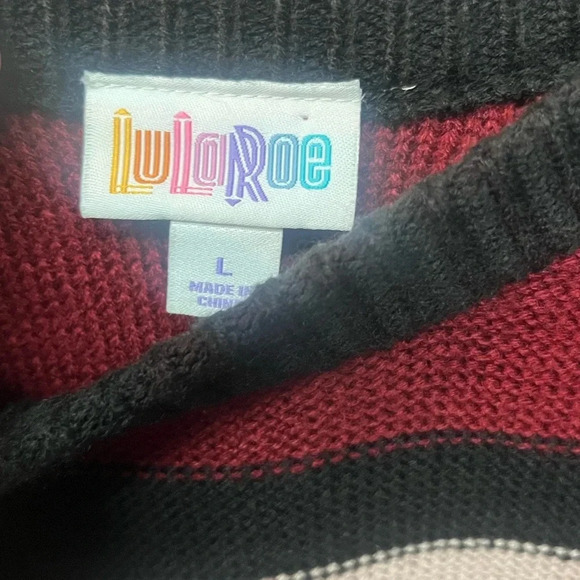 Lularoe L Black Mauve
Cream Maroon Gray Wide Stripe Sweater Dress - Picture 3 of 4